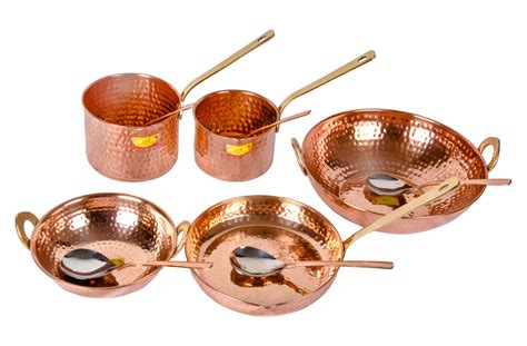 Pure Copper Cookware Set 5 Piece Set |10 Piece Set with Serving Spoon ...