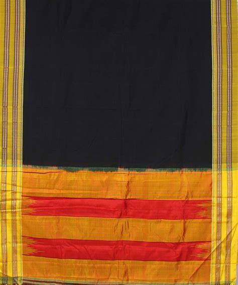 black handwoven ilkal gomi dadi yellow border saree – GoSwadeshi