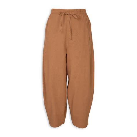 Tan Linen Barrel Pants (3225994) | Basix