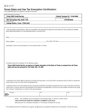 Fillable Online tfsfinance tamu texas sales and use tax exemption ...