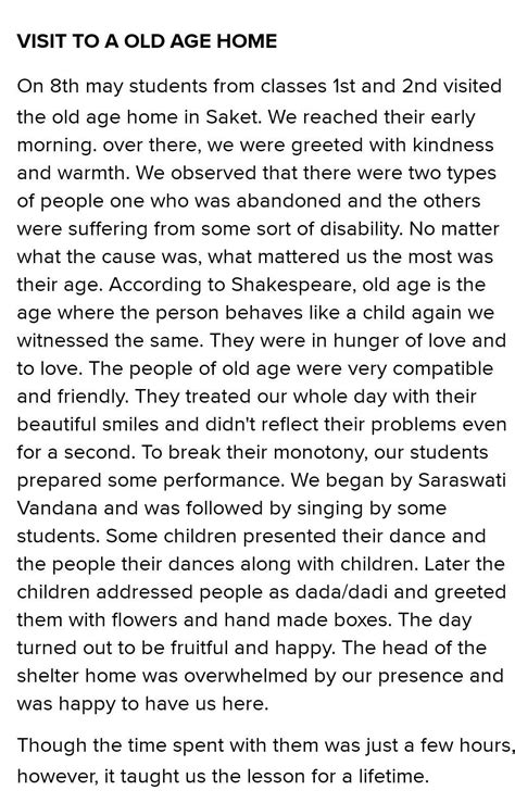 5. Write a report on your visit to an old age home. - Brainly.in