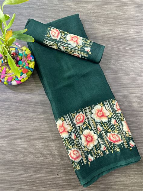 Elegant Floral Border Printed Georgette Border Saree – Pionex Fab