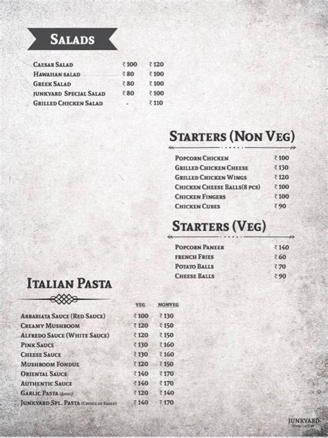 Menu at Junkyard Food Eatery, Vasai, 100 Feet Rd
