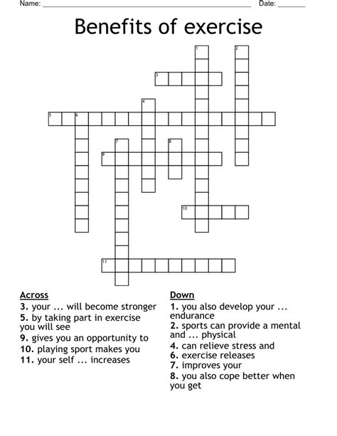 Benefits of exercise Crossword - WordMint