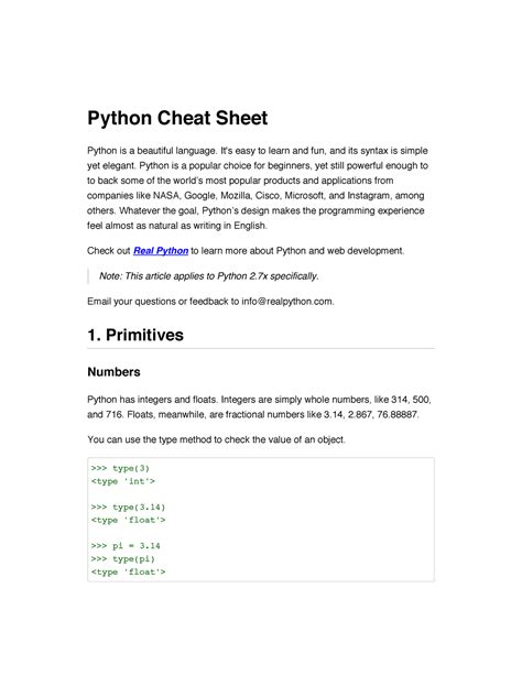 Python cheat sheet v1 - Python is a beautiful language. It's easy to ...