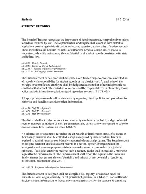 Fillable Online BP 5125 STUDENTS Student Records The Governing Board ...