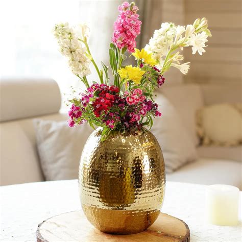 Buy Behoma Metal Hammered Oval Shape Vase for Home Decor Decoratives ...