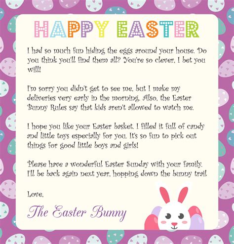 Printable Easter Bunny Letter For Kids Pink Easter Kid ...