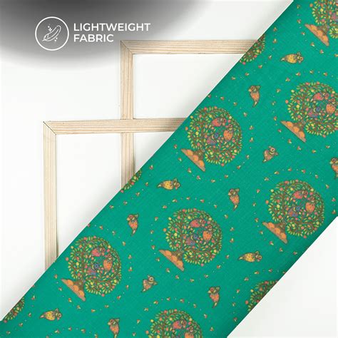 Castleto Green And Orange Madhuvanii Digital Printed Kota Doria Fabric ...