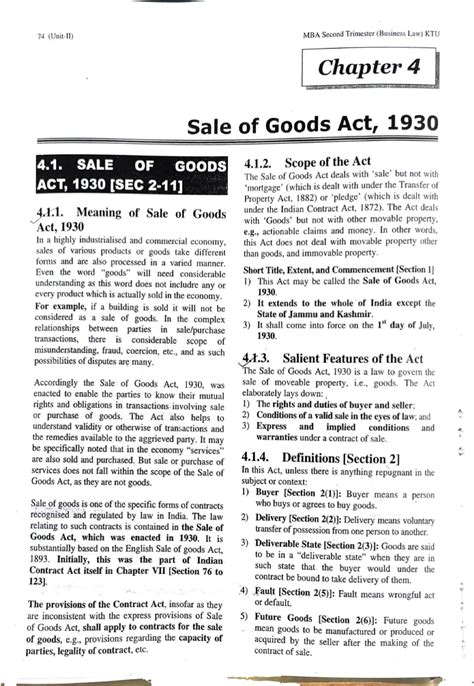 Business Law - Unit II (Sale of goods Act) - 74 (Unit-11) MBA Second ...