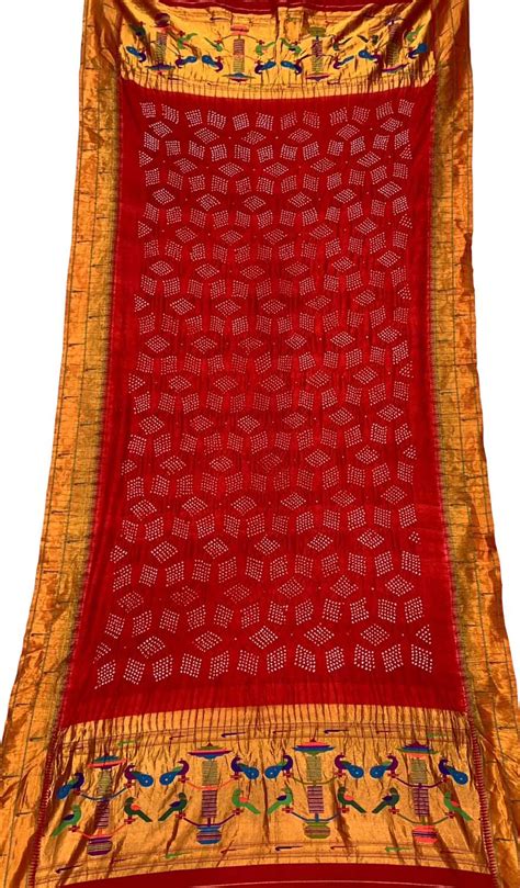 Stunning Red Paithani Bandhani Silk Dupatta - Exquisite Craftsmanship