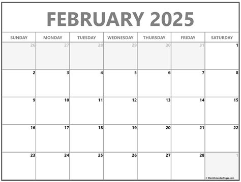 Printable Blank Monthly Calendar February 2025