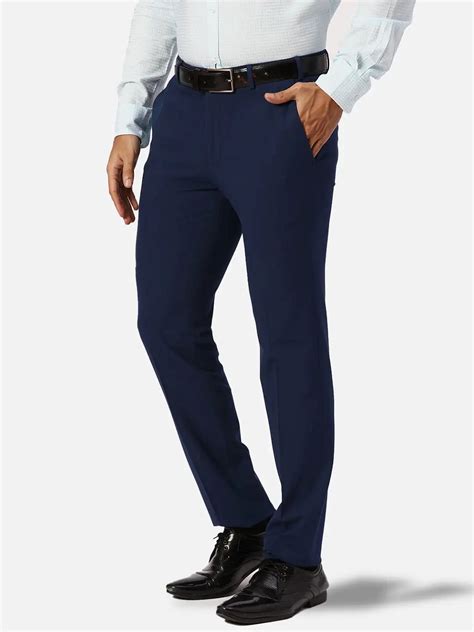 Park Avenue Men Blue Solid Slim Fit Stretchable Trouser – MyRaymond