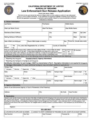 California Law Enforcement Gun Release Application - Blank Fillable ...
