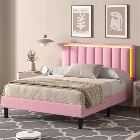 Amazon.com: IMMERSTABLE Pink Full Size Bed Frame with LED Lights ...