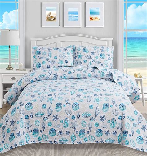 3Pcs Reversible Quilt Sets King Size, Coastal Beach | Ubuy India