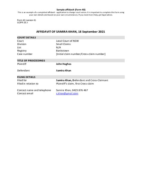 Fillable Online NSW UCPR Form 40 - AffidavitNSW UCPR Form 40 ...