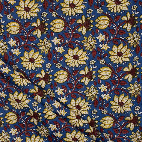 Buy Blue Hand Block Floral Cotton Bagru Print Fabric In Jaipur DMAASA ...