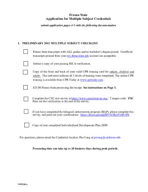 Fillable Online Fresno State Application for Single Subject Credentials ...