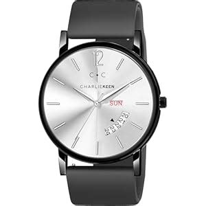 CHARLIEKEEN Wrist Watch, Analogue, Day and Date Display, Black Silicone ...
