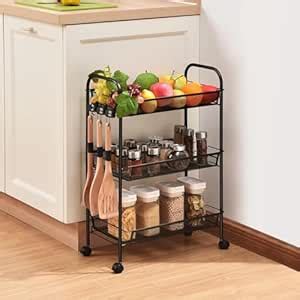 Lukzer Metal 3 Layer Shelf Kitchen Rack with Wheels Spice Storage ...