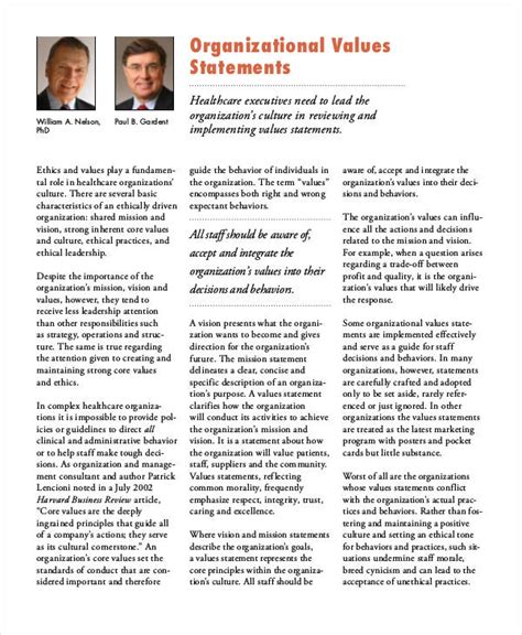 Image result for Bank Values Statement Examples