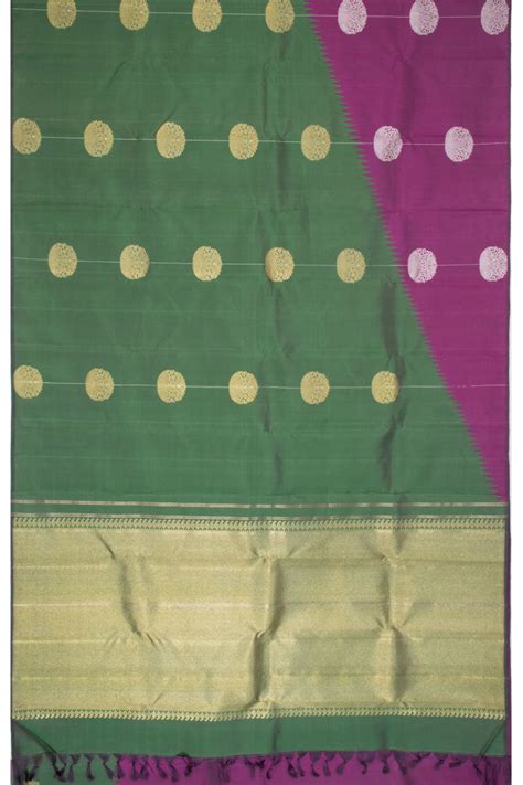 Violet and Green Pure Zari Rising Border Kanjivaram Silk Saree 1006312 ...