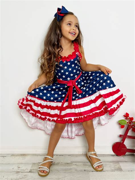 Girls American Flag Hi-Lo Ruffle Dress | 4th Of July Dresses – Mia ...