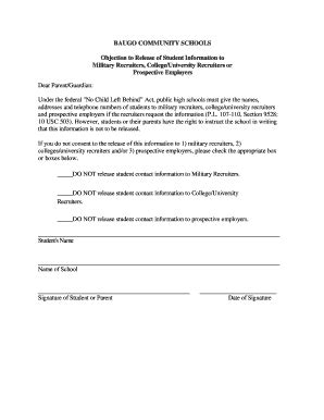 Fillable Online baugo BAUGO COMMUNITY SCHOOLS Objection to Release of ...