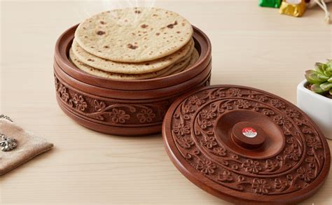 Buy CLEEVORA Wooden Casserole Roti Box 8" Handmade Sheesham Rosewood ...
