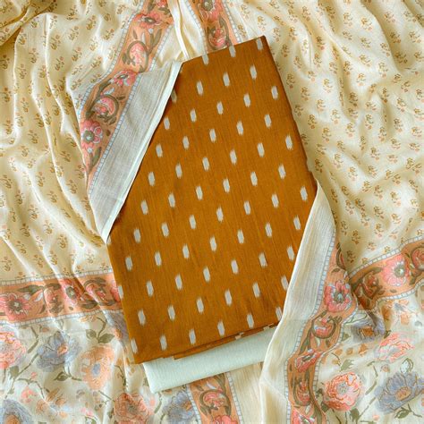 Dusty Orange Hand Block Printed Pure Cotton Unstitched Suit Set ...