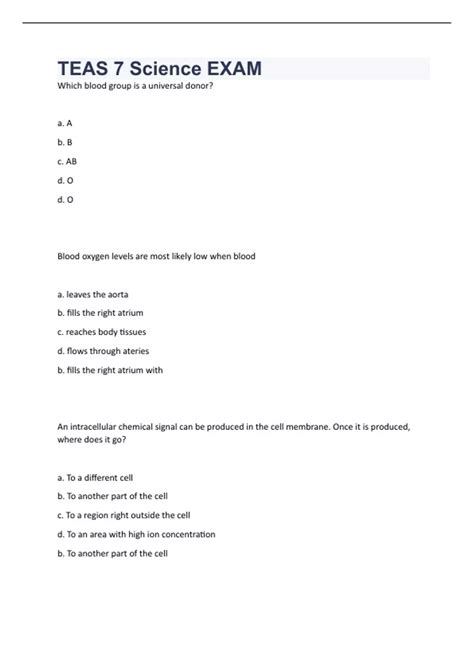 TEAS 7 Science exam with actual questions and answers 2025 - TEAS 7 ...