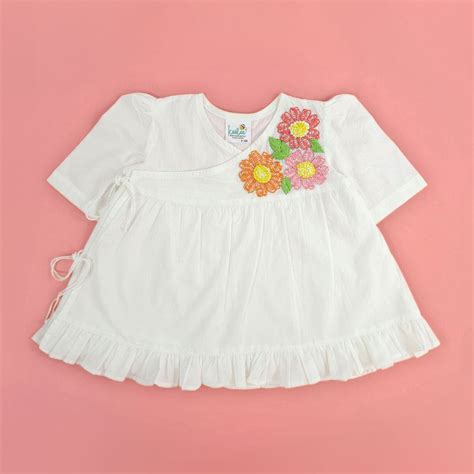 Keebee Organic Cotton Embroidered White Puff Sleeve Girls Jabla / Wrap ...