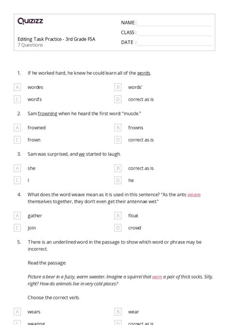 50+ Editing worksheets for 2nd Class on Quizizz | Free & Printable
