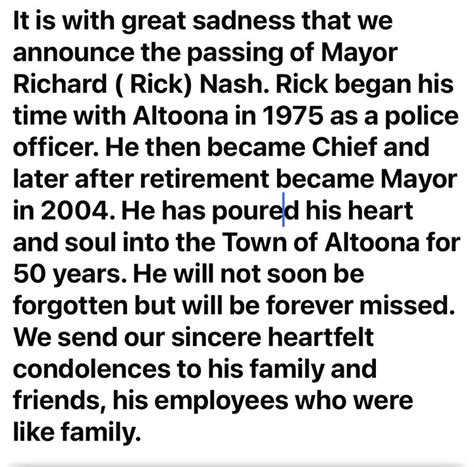 Town of Altoona announces death of mayor