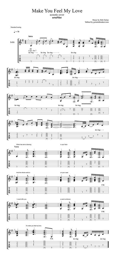 Bob Dylan - Make You Feel My Love acoustic guitar tab based on the ...