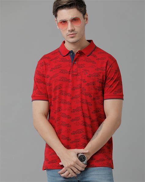 Classic Polo Men's Cotton Half Sleeve Printed Slim Fit Polo Neck Red C