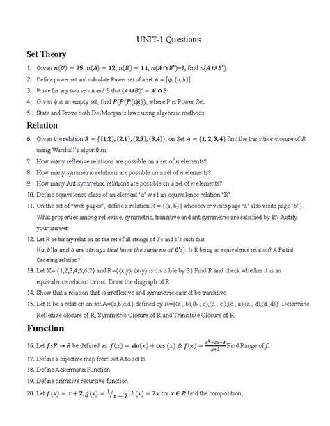 DSTL Question Bank: Set Theory, Relations, Functions & PMI Topics - Studocu