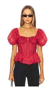Bardot Esra Puff Sleeve Corset Top in Fire Red | REVOLVE