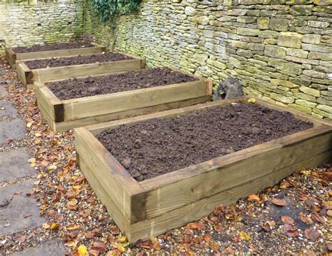 Raised vegetable beds built from pressure treated softwood sleepers ...