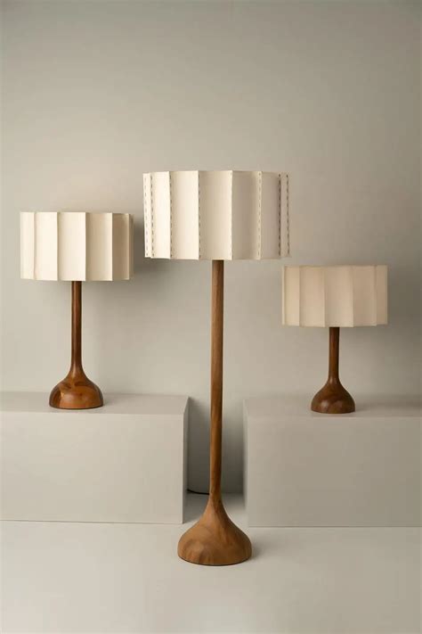Organic Modern Small Table Lamp Natural Wood Handmade Ivory Fluted ...