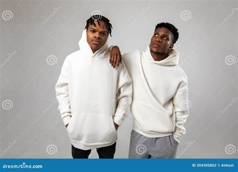 2 African American Guys in White Hoodies Posing on a White Background ...