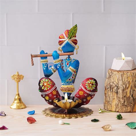 Buy Craftasia Decorative Handcrafted Multicolor Krishna Candle Holder ...