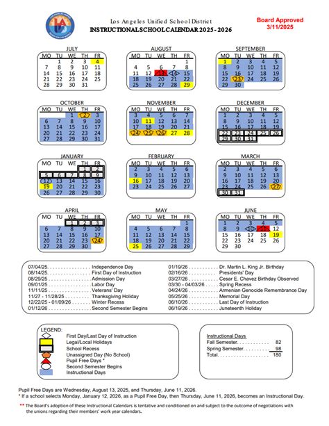 Los Angeles Unified School District Calendar 2025-2026 Download