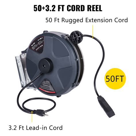 VEVOR Retractable Extension Cord Reel 50+3.2FT, 16/3 SJT Power Cord ...