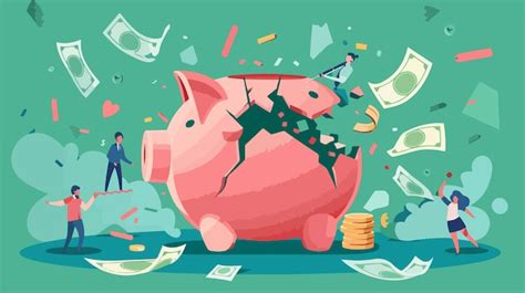A cartoon of a pink piggy bank with a man in a blue suit and a man in a ...