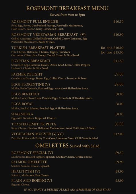 Menu at Rosemont Restaurant & Cocktail Bar, Folkestone