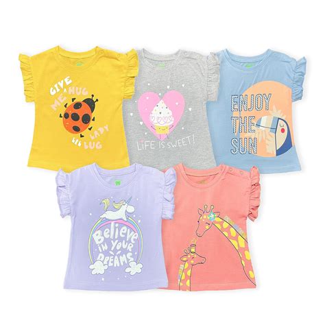 Buy YUV Baby Girls' 100% Cotton Printed T-Shirt (Pack of 5) at Amazon.in