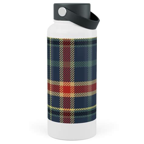 Navy Blue and Pine Plaid Stainless Steel Wide Mouth Water Bottle ...