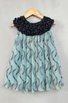 Buy Blue Lycra, Cotton Teal Wavy Metallic Pattern Dress For Girls by ...